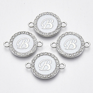 Alloy Enamel Links Connectors, with Crystal Rhinestones, Flat Round with Letter, Silver Color Plated, Letter.B, 22x16x2mm, Hole: 1.8mm(ENAM-TAC0003-01S-04B)