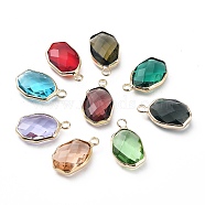 Brass and K9 Glass Pendants, Oval Charms, Mixed Color, 20x11.5x5mm, Hole: 2.2mm(KK-Z031-21KCG)