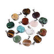 Natural & Synthetic Mixed Stone Pendants, Apple Charms, Mixed Dyed & Undyed, with 201 Stainless Steel Snap on Bails, Stainless Steel Color, 19~20x19.5~21x5~6.5mm, Hole: 7x4mm(G-N344-20P)