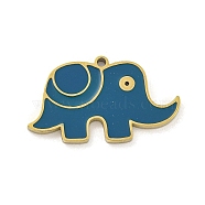 316 Surgical Stainless Steel Enamel Charms, Elephant Charm, Golden, Marine Blue, 12.5x21.5x1.5mm, Hole: 1mm(STAS-M073-19A-03G)