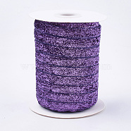Glitter Sparkle Ribbon, Polyester & Nylon Ribbon, Medium Purple, 3/8 inch(9.5~10mm), about 50yards/roll(45.72m/roll)(SRIB-T002-01B-12)