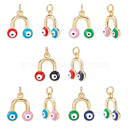 NBEADS 10Pcs 5 Colors Brass Enamel Pendants, Long-Lasting Plated, Real 18K Gold Plated, with Jump Rings, Flat Round with Evil Eye, Mixed Color, 16x14x5mm, Jump Ring: 5x0.6mm, 3mm inner diameter, 2pcs/color(KK-NB0001-49G)