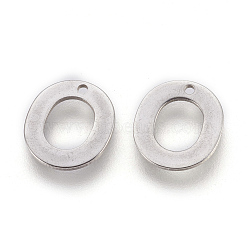 Tarnish Resistant 304 Stainless Steel Charms, Letter, Letter.O, 11x10x0.6mm, Hole: 1mm(STAS-F175-02P-O)