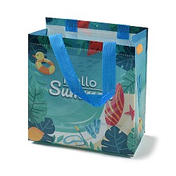 Summer Theme Printed Non-Woven Reusable Folding Gift Bags with Handle, Portable Waterproof Shopping Bag for Gift Wrapping, Rectangle, Light Sea Green, 11x21.5x23cm, Fold: 28x21.5x0.1cm(ABAG-F009-B02)