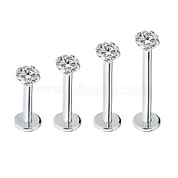 G23 Stainless Steel Clear Cubic Zirconia Threadless Labret Stud, Tragus Stud, Flat Back Earring, Stainless Steel Color, 8mm, Pin: 1.2mm, Head: 3mm(WG700A9-14)