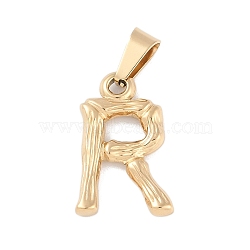 304 Stainless Steel Pendants, Bamboo Style, Letter, Golden Color, Letter.R, 18.5x12x3mm, Hole: 3x7mm(STAS-F235-01G-R)