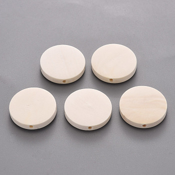 Wooden Beads, Undyed, Flat Round, Antique White, 15x4mm, Hole: 1.2~1.6mm