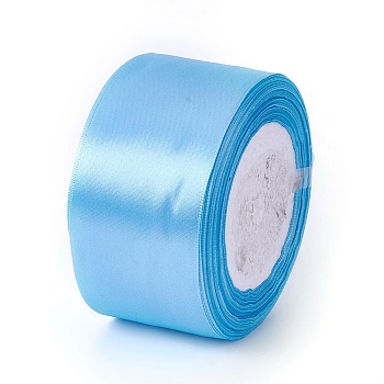 Single Face Satin Ribbon, Polyester Ribbon, Sky Blue, 2 inch(50mm), about 25yards/roll(22.86m/roll), 100yards/group(91.44m/group), 4rolls/group