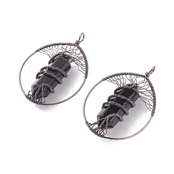 Natural Obsidian Big Pendants, with Brass Findings, Teardrop, 69~71x49~51.5x15~18mm, Hole: 5x6mm