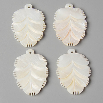 Natural Freshwater Shell Pendants, Pine Cone, Creamy White, 37~38x28x3~4mm, Hole: 1.6mm