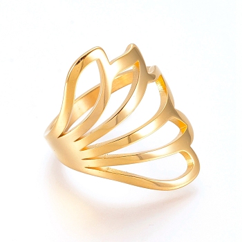 304 Stainless Steel Finger Rings, Flower, Golden, Size 7, 17mm