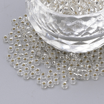 12/0 Grade A Round Glass Seed Beads, Silver Lined, Clear, 2x1.5mm, Hole: 0.5mm, about 45000pcs/pound