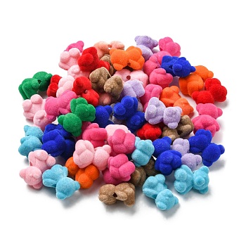 Flocky Acrylic Beads, Bear, Mixed Color, 19x16x12mm, Hole: 2.2mm