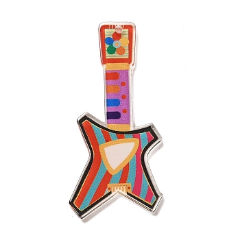 Instrument Theme Translucent Resin Big Pendants, Colorful Guitar Charms, Stripe, 55x25x2.2mm, Hole: 1.6mm
