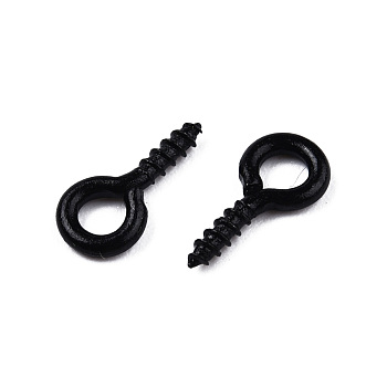 Spray Painted Iron Screw Eye Pin Peg Bails, For Half Drilled Beads, Cadmium Free & Nickel Free & Lead Free, Black, 10x5x1mm, Hole: 2.5mm, Pin: 1.5mm