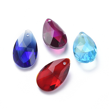 Glass Rhinestone Pendants, Faceted, Teardrop, Mixed Color, 22x13x7.5mm, Hole: 1.5mm