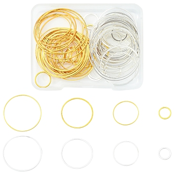 80Pcs 8 Style Brass Linking Rings, Round Ring, Golden & Stainless Steel Color, 10~30x1mm, 10pcs/style