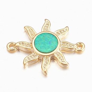 Synthetic Opal Links connectors, with Brass Findings, Sun, Golden, Teal, 18x13x2mm, Hole: 1mm