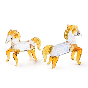 Handmade Lampwork Home Decorations, 3D Horse Ornaments for Gift, Orange, 63~65x24~25x50.5~58.5mm