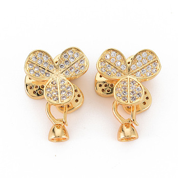 Brass Micro Pave Clear Cubic Zirconia Fold Over Clasps, Nickel Free, Flower, Real 18K Gold Plated, 16x17x9mm, clasp: 11.5x5.5x6.5mm, inner diameter: 3.5mm