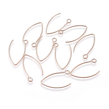Ion Plating(IP) 304 Stainless Steel Earring Hooks, with Horizontal Loop, Rose Gold, 25.5x15x0.8mm, Hole: 2mm, 20 Gauge, Pin: 0.8mm