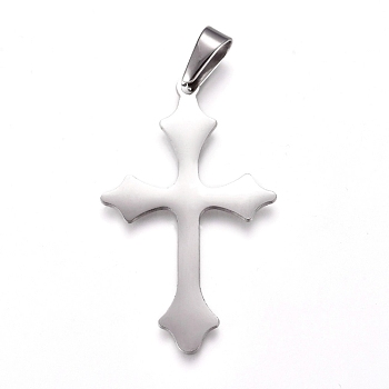 304 Stainless Steel Pendants, Cross, Stainless Steel Color, 48x29x1.5mm, Hole: 10x4.5mm