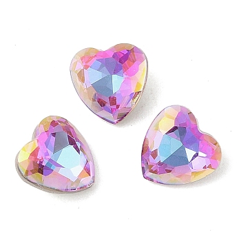 Glass Rhinestone Cabochons, Flat Back & Back Plated, Faceted, Heart, Heliotrope, 8x8x4mm