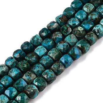 Natural Chrysocolla Beads Strands, Faceted, Cube, 4~5x4~5x4~5mm, Hole: 0.8mm, about 92~105pcs/strand, 14.96~15.35 inch(38~39cm)