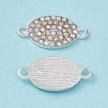 Alloy Connector Charms, Horse Eye Links, with Crystal AB Rhinestones, Silver, 11.5x21.5x2.5mm, Hole: 2mm