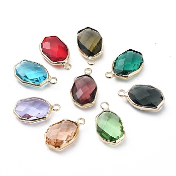 Brass and K9 Glass Pendants, Oval Charms, Mixed Color, 20x11.5x5mm, Hole: 2.2mm