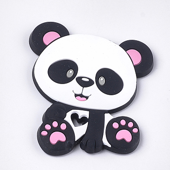 Food Grade Eco-Friendly Silicone Cabochons, Chewing Beads For Teethers, DIY Nursing Necklaces Making, Panda, Hot Pink, 90~91x75x9.5mm