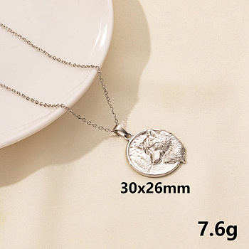 304 Stainless Steel Wolf Pendant Necklace, Cable Chain Necklaces