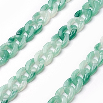 Acrylic Curb Chains, Medium Sea Green, Link: 13x10~10.5x2.5~3mm, about 70cm/strand, 27.56 inch