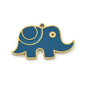 316 Surgical Stainless Steel Enamel Charms, Elephant Charm, Golden, Marine Blue, 12.5x21.5x1.5mm, Hole: 1mm