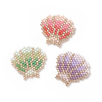 3Pcs 3 Colors Handmade Japanese Seed Beads, Loom Pattern, Shell, Mixed Color, 22~23x22~23x2mm, 1pc/color