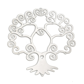 201 Stainless Steel Laser Cut Tree of Life Connector Charms, Etched Metal Embellishments, Non-Tarnish, Stainless Steel Color, 88x85x0.3mm, Hole: 1.6mm