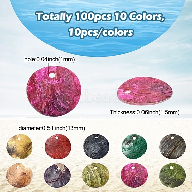 100Pcs 10 Colors Spray Painted Natural Akoya Shell Charms(SHEL-YW0001-07)-4