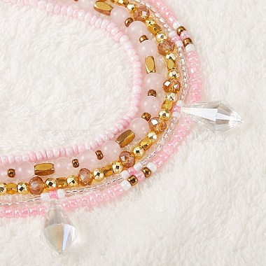 perles de graines de verre scintillantes 5 bracelet de cheville en couches(AJEW-SW00006-02)-2
