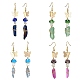 4 Pairs 4 Color Dyed Natural Quartz Crystal Nugget & Mushroom Lampwork Dangle Earrings(EJEW-TA00335)-1