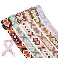 WADORN 12 Yards 6 Colors Flat Embroidery Rhombus Polyester Ribbons, Jacquard Ribbon, Tyrolean Ribbon, Garment Accessories, Mixed Color, 1-1/2 inch(38mm), 2 yards/color(OCOR-WR0001-14)