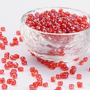 (Repacking Service Available) Glass Seed Beads, Trans. Colours Lustered, Round, Red, 6/0, 4mm, Hole: 1.5mm, about 12G/bag(SEED-C015-4mm-105)