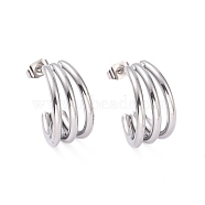 304 Stainless Steel C-shape Stud Earrings, Chunky Half Hoop Earrings for Women, Stainless Steel Color, 18x18x9mm, Pin: 0.8mm(EJEW-G298-13A-P)
