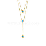 SHEGRACE 925 Sterling Silver Two-Tiered Necklaces, with Three Round Blue AAA Cubic Zirconia Pendant, Golden, 14.96 inch~16.54 inch(38~42cm)(JN702C)