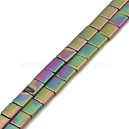 Electroplated Frosted Non-magnetic Synthetic Hematite Beads Strands, Square, 2-Hole, Rainbow Plated, 5x5x2mm, Hole: 0.8mm, about 74pcs/strand, 15.75 inch(40cm)(G-G089-B01-02)