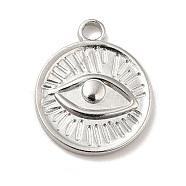 304 Stainless Steel Pendants, Flat Round with Eye Charms, Stainless Steel Color, 20x17x2.5mm, Hole: 2.5mm(STAS-E176-15P)