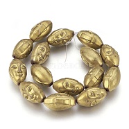Electroplated Non-magnetic Synthetic Hematite Beads Strands, Buddha Head, Golden Plated, 25.5x15x14mm, Hole: 1.8mm, about 15pcs/strand, 15.15 inch(38.5cm)(G-P392-M07)