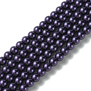 Eco-Friendly Dyed Glass Pearl Round Beads Strands, Grade A, Cotton Cord Threaded, Indigo, 6mm, Hole: 1.2~1.5mm, about 72pcs/strand, 15 inch(HY-A008-6mm-RB099)