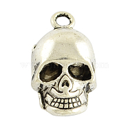 Halloween Tibetan Style Alloy Skull Pendants, Cadmium Free & Lead Free, Antique Silver, 20x11x7mm, Hole: 2mm(TIBEP-2884A-AS-LF)