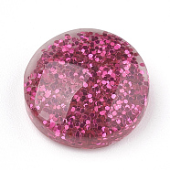 Resin Cabochons, with Glitter Powder, Flat Round, Medium Violet Red, 13.5~14x4~6mm(CRES-S304-46B)