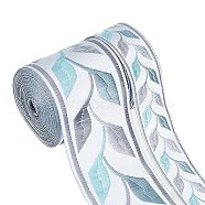 10M 2 Styles Embroidery Polyester Ribbon, Leaf Pattern, for Gift Bouquet Wrapping, Sky Blue, 1-1/8~2-3/8 inch(30~60mm), 5m/style(OCOR-GF0002-67A)